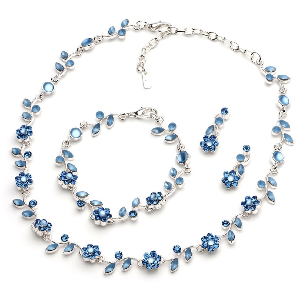 Bridesmaid Jewelry Blue Crystal Vine Necklace Set NEW & BOXED